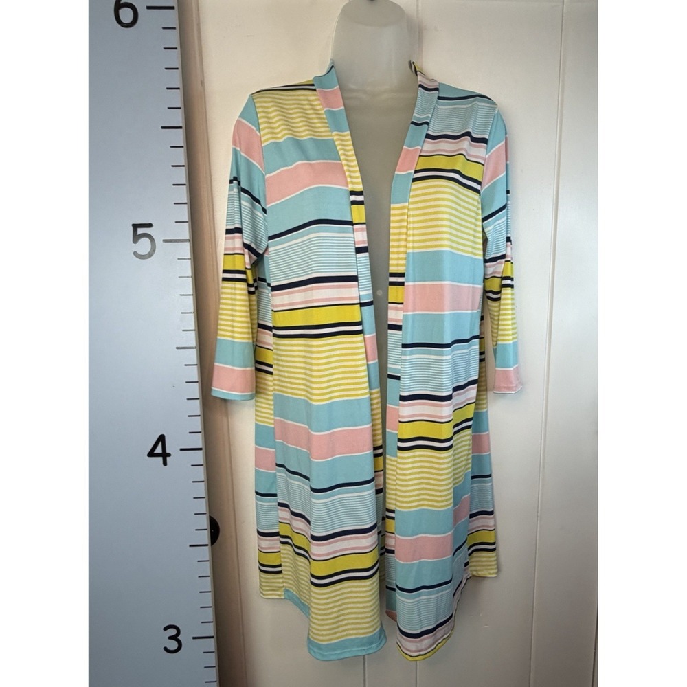 Egs Pastel Stripe Cardigan Long Sleeve Open Front Comfortable Sporty Size Medium